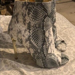 Snake print open toe heel
